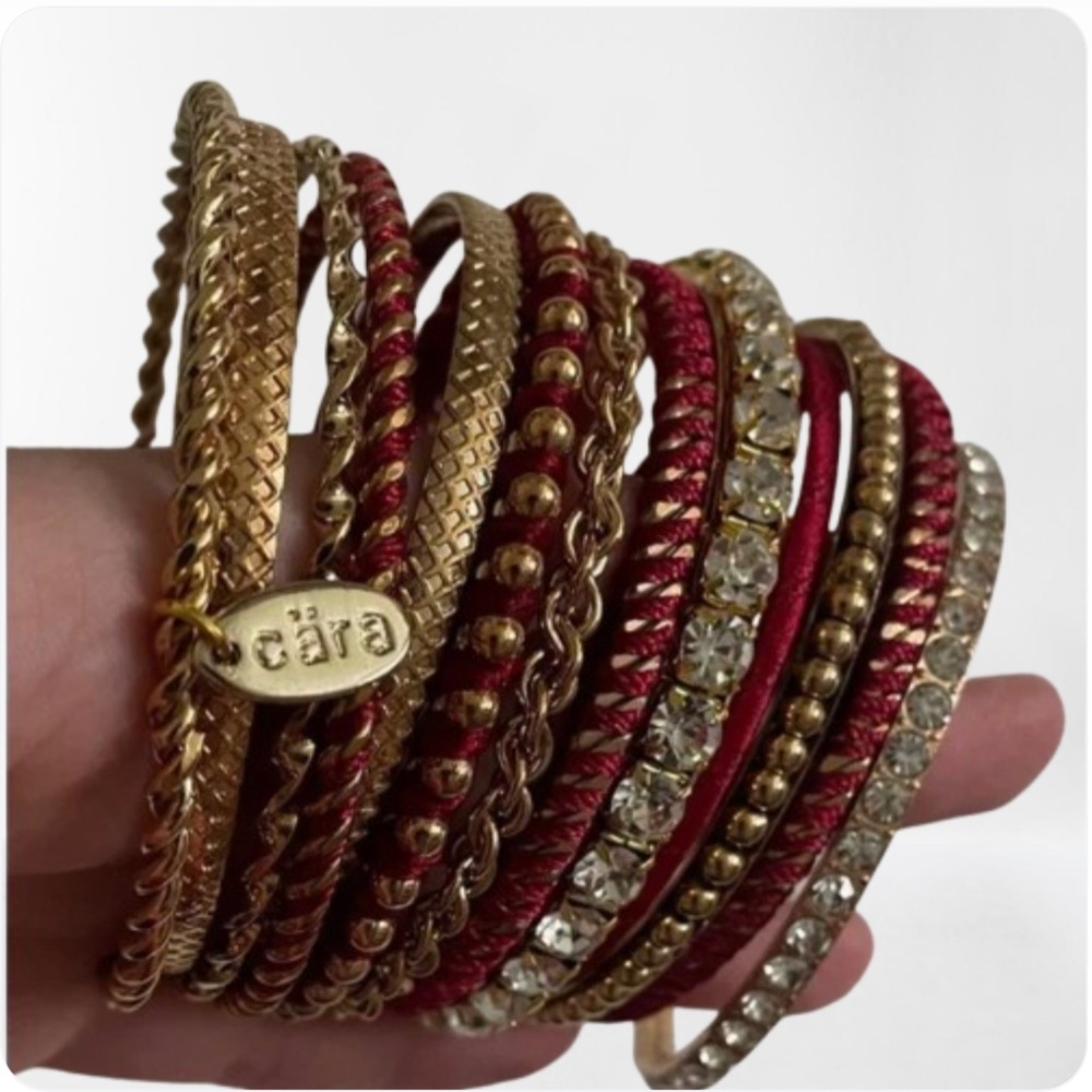 NWT Neiman Marcus Gold and Burgundy Bangle bracelet Set